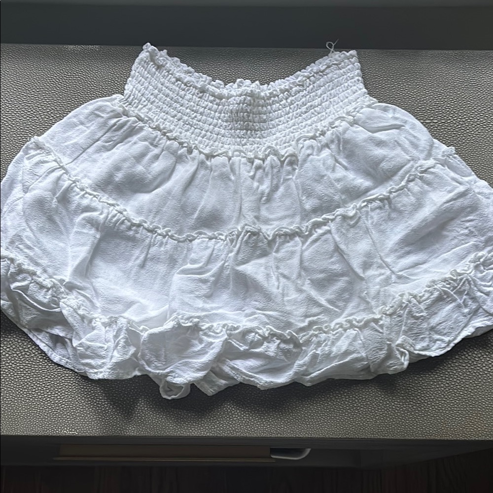 Garage White Tiered Ruffled Mini Skirt